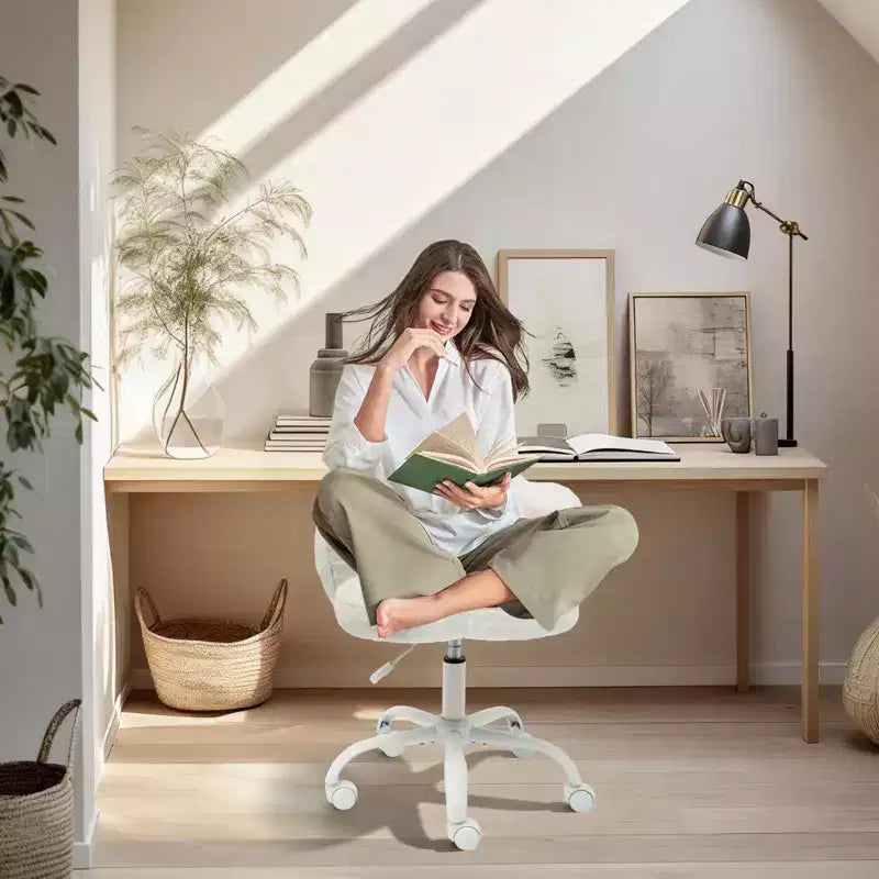 Chaise de vanité à roulettes, Chaise de bureau sans accoudoirs, Chaise sans accoudoirs réglable en hauteur et rotative à 360°, Petite chaise de bureau, Coussin moelleux, pour Chambre