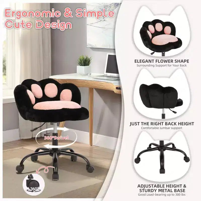 Chaise de vanité à roulettes, Chaise de bureau sans accoudoirs, Chaise sans accoudoirs réglable en hauteur et rotative à 360°, Petite chaise de bureau, Coussin moelleux, pour Chambre