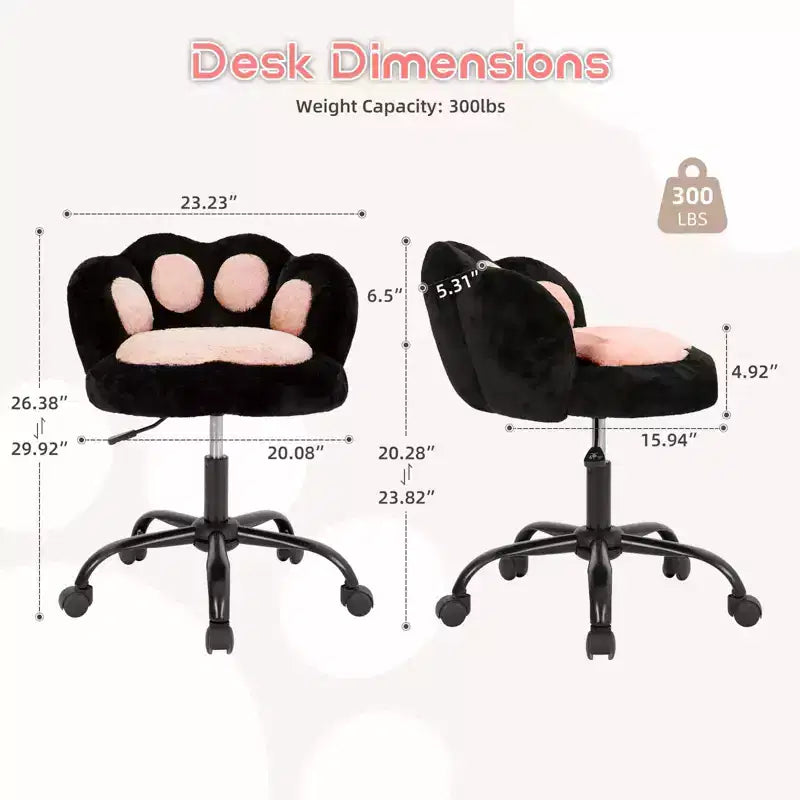 Chaise de vanité à roulettes, Chaise de bureau sans accoudoirs, Chaise sans accoudoirs réglable en hauteur et rotative à 360°, Petite chaise de bureau, Coussin moelleux, pour Chambre