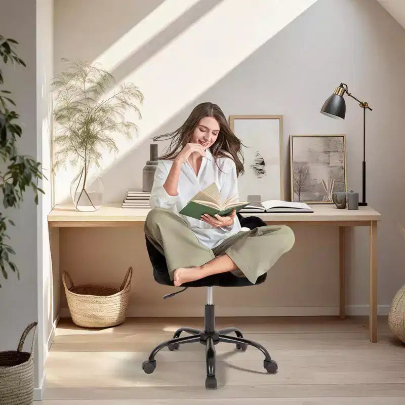 Chaise de vanité à roulettes, Chaise de bureau sans accoudoirs, Chaise sans accoudoirs réglable en hauteur et rotative à 360°, Petite chaise de bureau, Coussin moelleux, pour Chambre