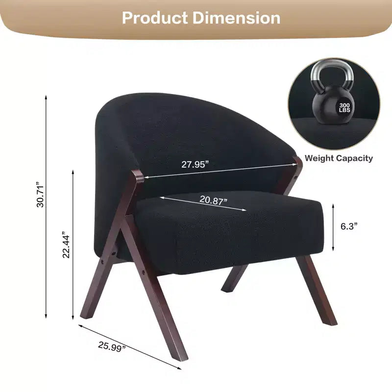 Fauteuil d'appoint en lin de style moderne du milieu du siècle, fauteuil de lecture rembourré confortable avec cadre en bois, montage facile pour le salon et la chambre à coucher