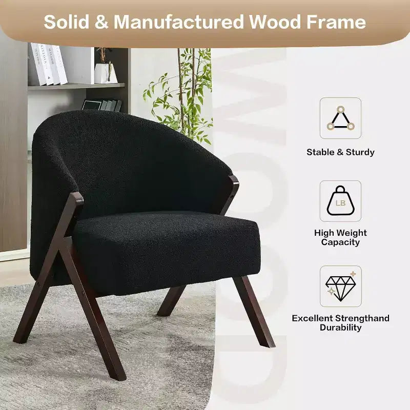 Fauteuil d'appoint en lin de style moderne du milieu du siècle, fauteuil de lecture rembourré confortable avec cadre en bois, montage facile pour le salon et la chambre à coucher