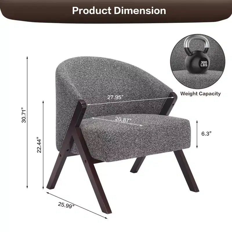 Fauteuil d'appoint en lin de style moderne du milieu du siècle, fauteuil de lecture rembourré confortable avec cadre en bois, montage facile pour le salon et la chambre à coucher