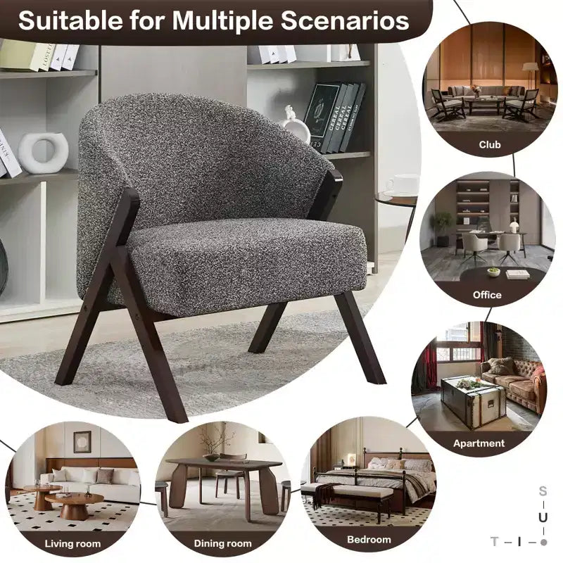 Fauteuil d'appoint en lin de style moderne du milieu du siècle, fauteuil de lecture rembourré confortable avec cadre en bois, montage facile pour le salon et la chambre à coucher