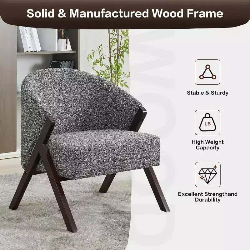 Fauteuil d'appoint en lin de style moderne du milieu du siècle, fauteuil de lecture rembourré confortable avec cadre en bois, montage facile pour le salon et la chambre à coucher