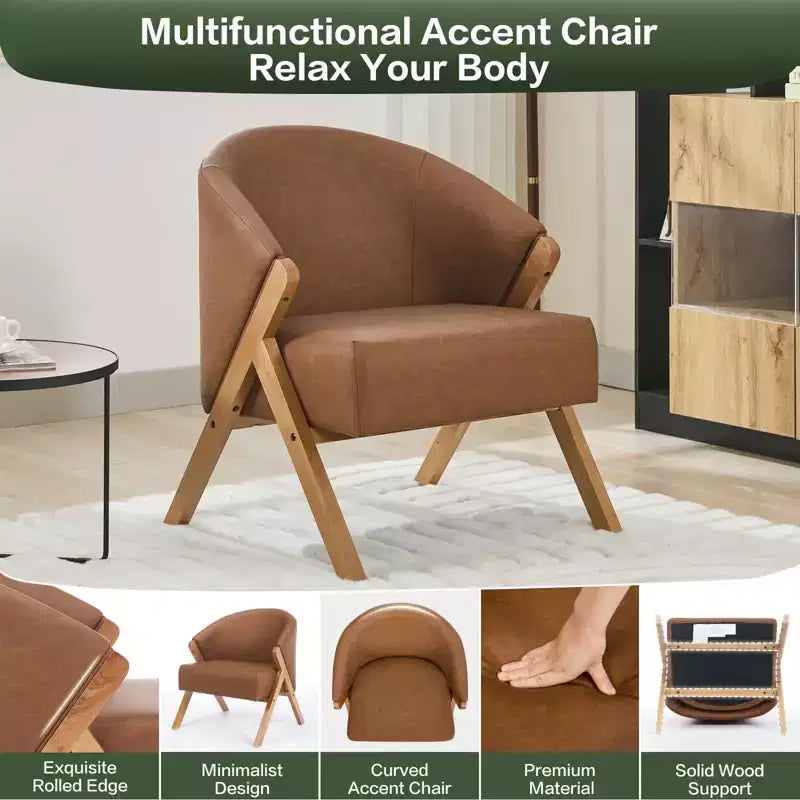 Fauteuil d'appoint en lin de style moderne du milieu du siècle, fauteuil de lecture rembourré confortable avec cadre en bois, montage facile pour le salon et la chambre à coucher