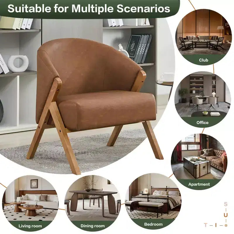 Fauteuil d'appoint en lin de style moderne du milieu du siècle, fauteuil de lecture rembourré confortable avec cadre en bois, montage facile pour le salon et la chambre à coucher