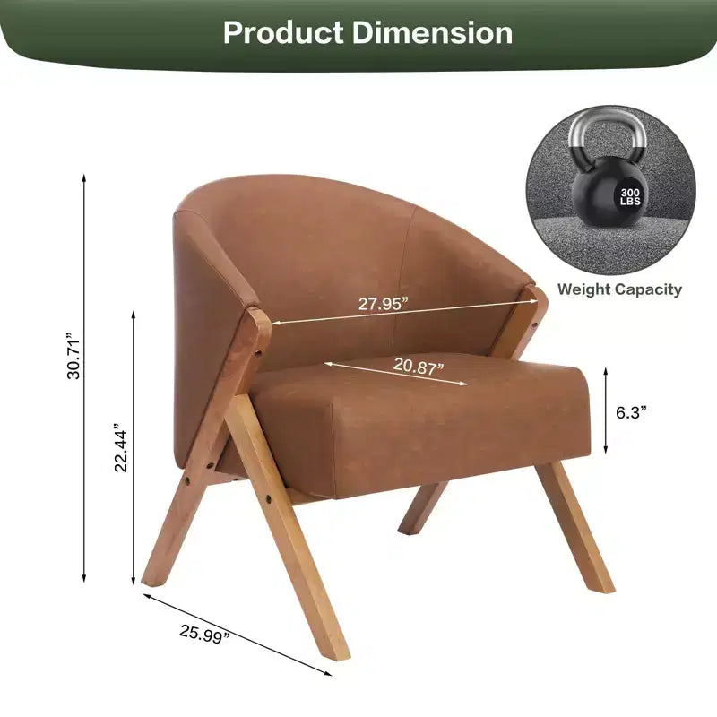 Fauteuil d'appoint en lin de style moderne du milieu du siècle, fauteuil de lecture rembourré confortable avec cadre en bois, montage facile pour le salon et la chambre à coucher