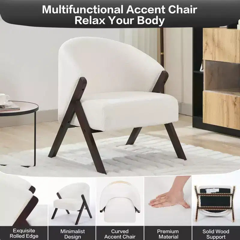 Fauteuil d'appoint en lin de style moderne du milieu du siècle, fauteuil de lecture rembourré confortable avec cadre en bois, montage facile pour le salon et la chambre à coucher