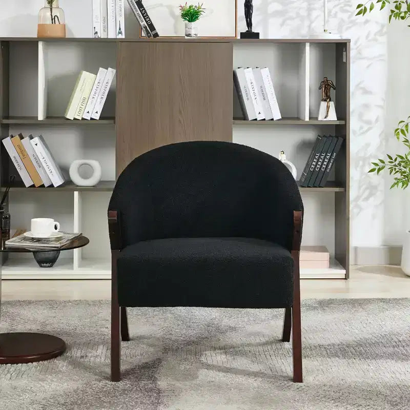 Fauteuil d'appoint en lin de style moderne du milieu du siècle, fauteuil de lecture rembourré confortable avec cadre en bois, montage facile pour le salon et la chambre à coucher