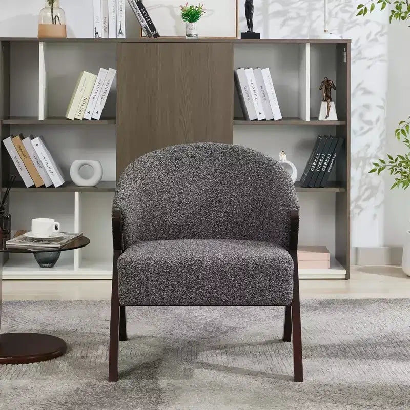 Fauteuil d'appoint en lin de style moderne du milieu du siècle, fauteuil de lecture rembourré confortable avec cadre en bois, montage facile pour le salon et la chambre à coucher