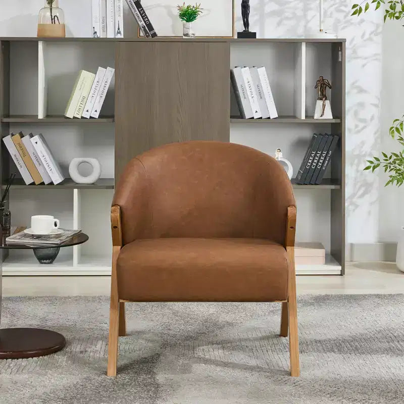 Fauteuil d'appoint en lin de style moderne du milieu du siècle, fauteuil de lecture rembourré confortable avec cadre en bois, montage facile pour le salon et la chambre à coucher