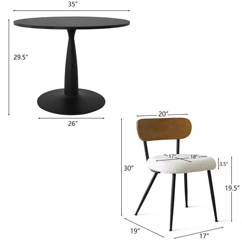 Ensemble de salle à manger rond 5 pièces pour 4 personnes, table et chaises de cuisine modernes, mobilier de salle à manger pour petits espaces, cadre en bois et métal