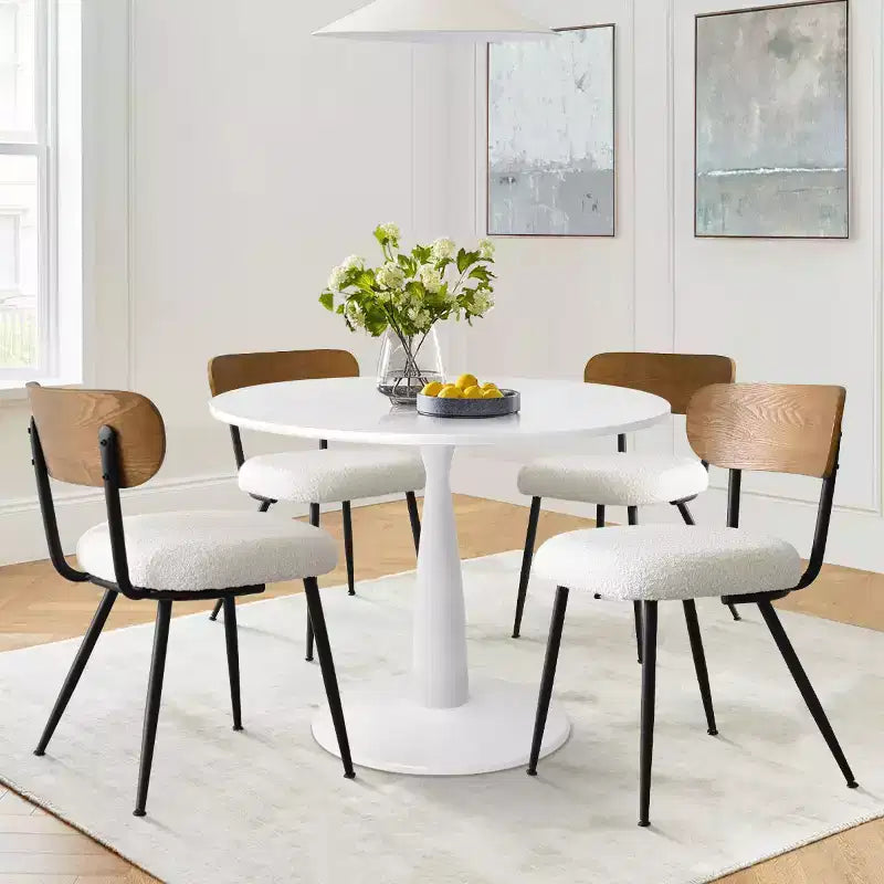 Ensemble de salle à manger rond 5 pièces pour 4 personnes, table et chaises de cuisine modernes, mobilier de salle à manger pour petits espaces, cadre en bois et métal