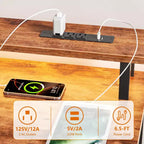 Bureau d'ordinateur de 60 pouces avec station de charge, bureau de jeu réversible, lumières LED, meuble de classement, support d'écran, bureau à domicile marron rustique, 4 tiroirs, étagère