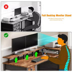 Bureau d'ordinateur de 60 pouces avec station de charge, bureau de jeu réversible, lumières LED, meuble de classement, support d'écran, bureau à domicile marron rustique, 4 tiroirs, étagère