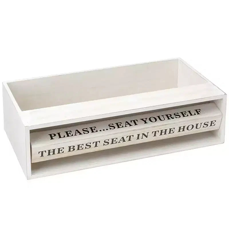 The Lakeside Collection Wooden Bathroom Toilet Topper Storage Tray with Funny Rotating Phrases -