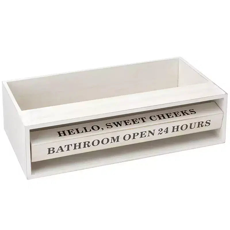 Plateau de rangement de luxe pour toilettes en bois avec phrases rotatives amusantes
