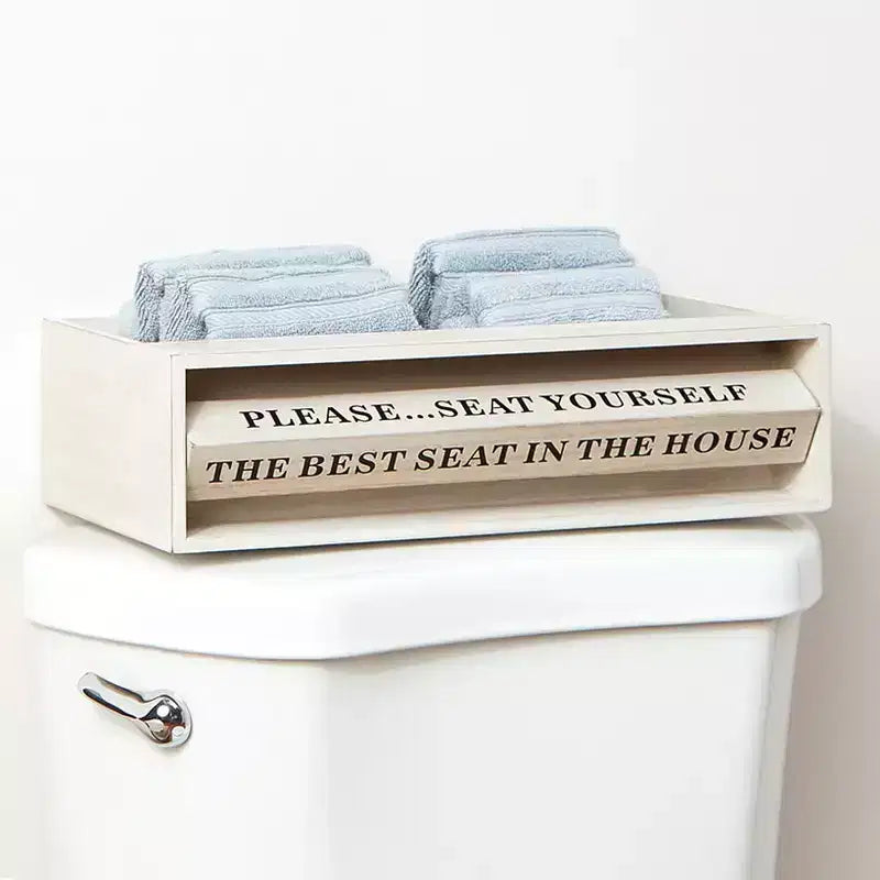 Plateau de rangement de luxe pour toilettes en bois avec phrases rotatives amusantes