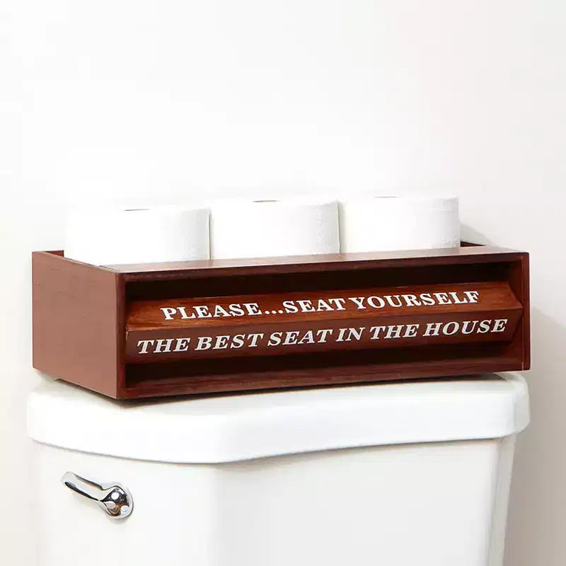 Plateau de rangement de luxe pour toilettes en bois avec phrases rotatives amusantes