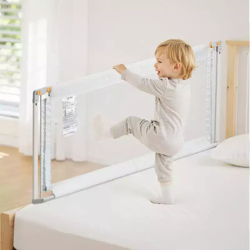 Barrière de lit pour tout-petits 3 pièces, barrière de sécurité pour lits d'enfants avec tuyau en fer renforcé et tissu Oxford, barrière de lit latérale réglable en hauteur, 3 côtés, gris