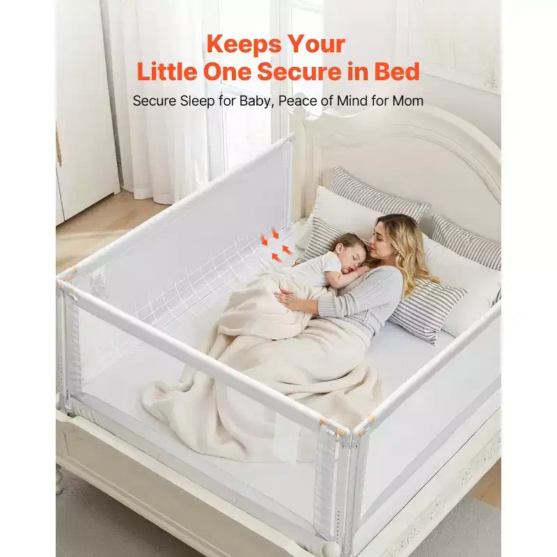 Barrière de lit pour tout-petits 3 pièces, barrière de sécurité pour lits d'enfants avec tuyau en fer renforcé et tissu Oxford, barrière de lit latérale réglable en hauteur, 3 côtés, gris