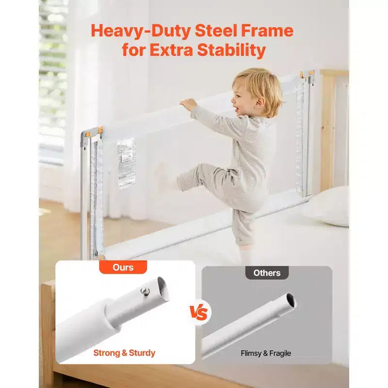 Barrière de lit pour tout-petits 3 pièces, barrière de sécurité pour lits d'enfants avec tuyau en fer renforcé et tissu Oxford, barrière de lit latérale réglable en hauteur, 3 côtés, gris