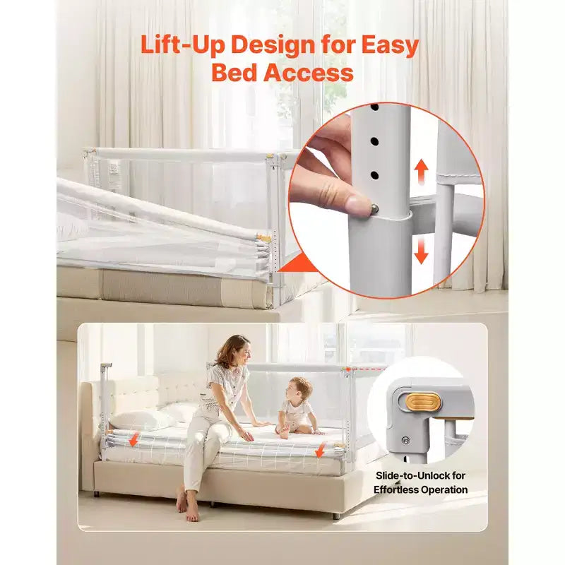Barrière de lit pour tout-petits 3 pièces, barrière de sécurité pour lits d'enfants avec tuyau en fer renforcé et tissu Oxford, barrière de lit latérale réglable en hauteur, 3 côtés, gris