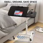 Table de lit réglable (60-95cm) avec roulettes, plateau roulant noir pour hôpital/salon, surface antidérapante