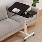 Table de lit réglable (60-95cm) avec roulettes, plateau roulant noir pour hôpital/salon, surface antidérapante