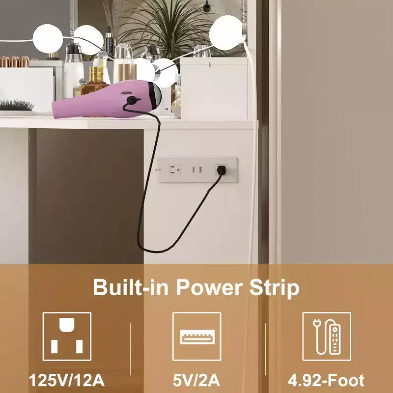 Coiffeuse d'angle, Petite coiffeuse avec tabouret rembourré, Éclairage réglable, Coiffeuse moderne en bois, Convient pour la chambre