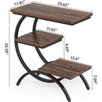 Table d'appoint, table étroite avec 3 étagères de rangement, petite table d'appoint de canapé industrielle en forme de C pour le salon, marron rustique