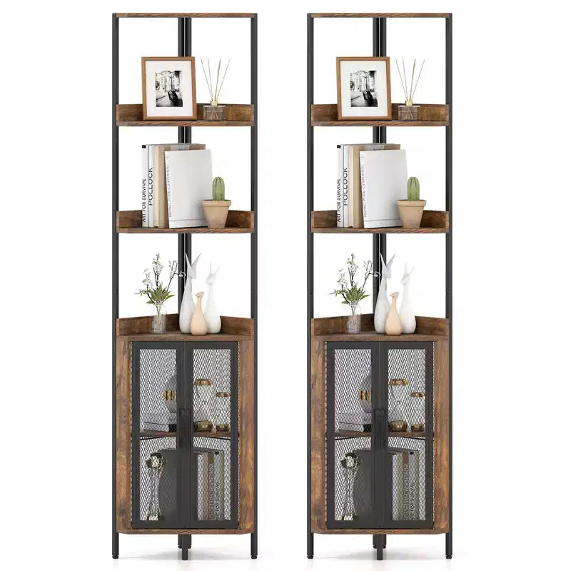 Gymax 2PCS 6-Tier Corner Shelf 67 Tall Corner Bookshelf w/Cabinet & Adjustable Shelf