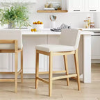 Tabouret de bar hauteur comptoir Gracie : Bois massif, revêtement en lin, capacité de 136 kg