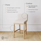Tabouret de bar hauteur comptoir Gracie : Bois massif, revêtement en lin, capacité de 136 kg