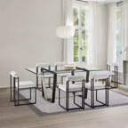 Lot de 2 chaises de salle à manger Anastasia en fer et tissu noir mat/gris clair