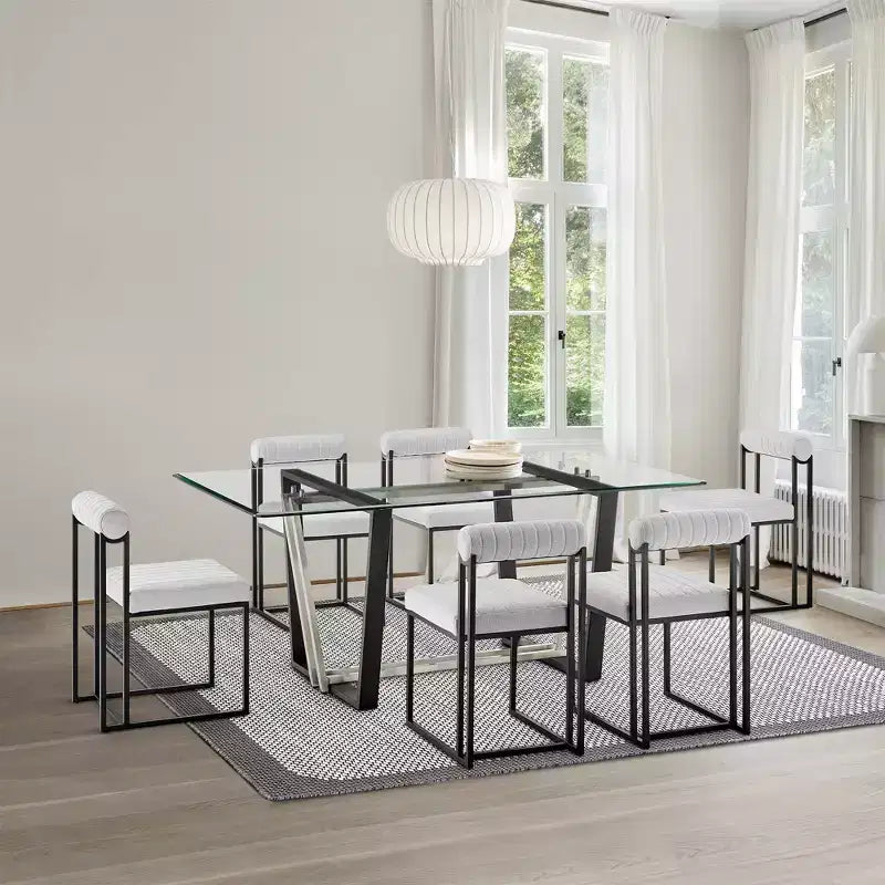 Lot de 2 chaises de salle à manger Anastasia en fer et tissu noir mat/gris clair