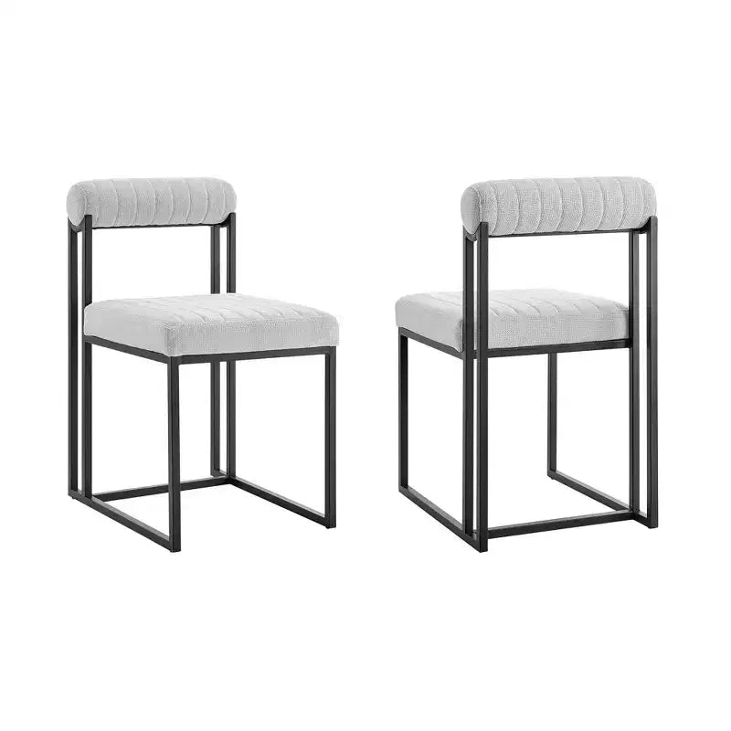 Lot de 2 chaises de salle à manger Anastasia en fer et tissu noir mat/gris clair
