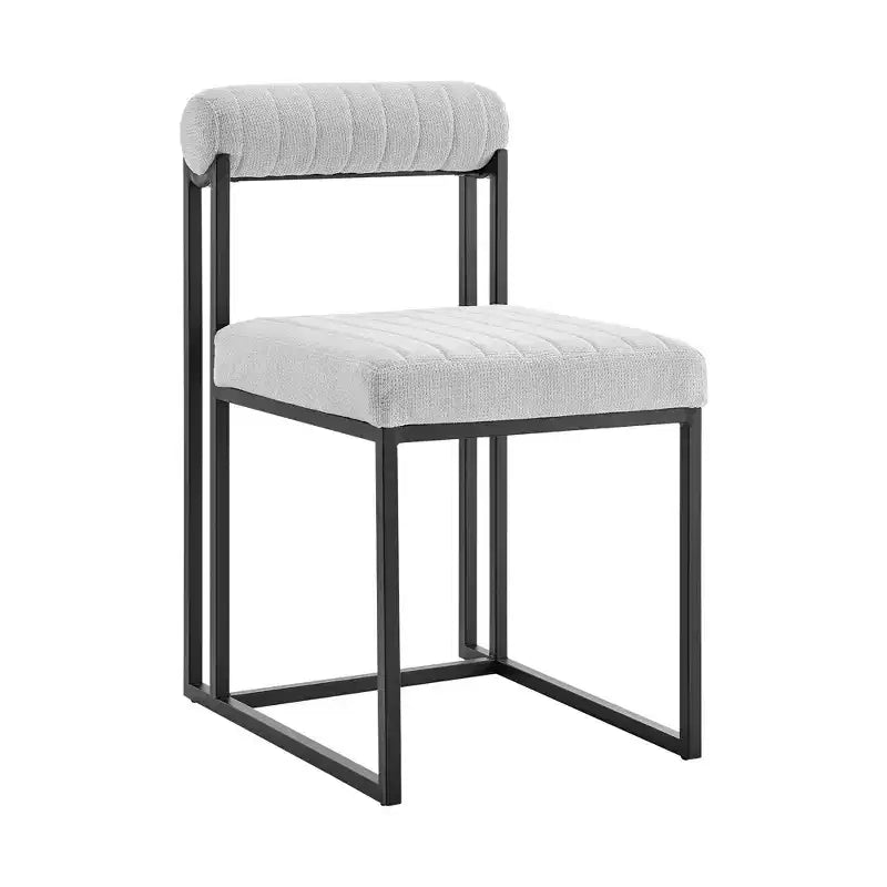 Lot de 2 chaises de salle à manger Anastasia en fer et tissu noir mat/gris clair