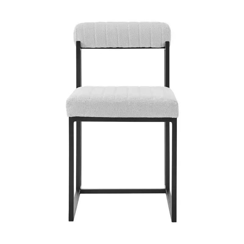Lot de 2 chaises de salle à manger Anastasia en fer et tissu noir mat/gris clair