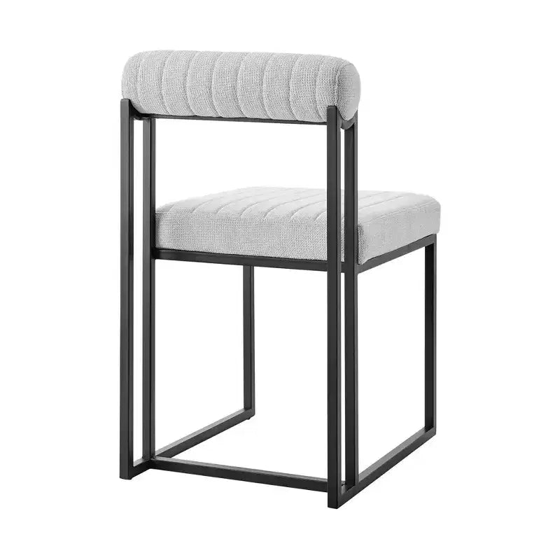 Lot de 2 chaises de salle à manger Anastasia en fer et tissu noir mat/gris clair