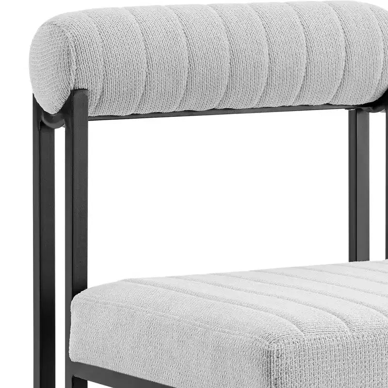Lot de 2 chaises de salle à manger Anastasia en fer et tissu noir mat/gris clair