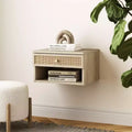 Jackson Table d'appoint flottante en rotin et bois Chêne clair