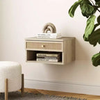 Jackson Table d'appoint flottante en rotin et bois Chêne clair