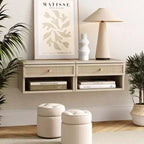 Jackson Table d'appoint flottante en rotin et bois Chêne clair
