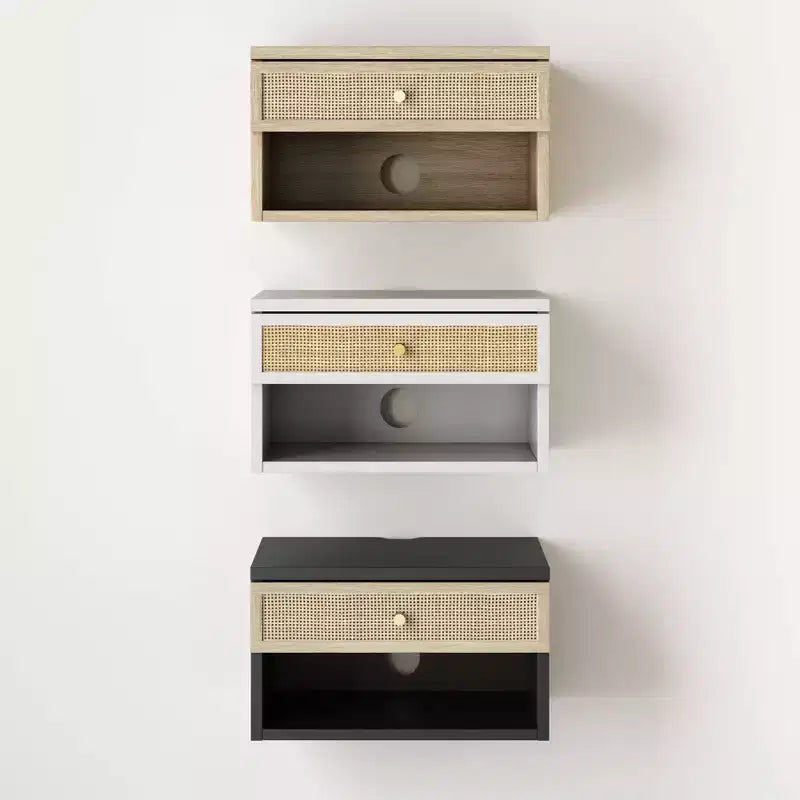 Jackson Table d'appoint flottante en rotin et bois Chêne clair