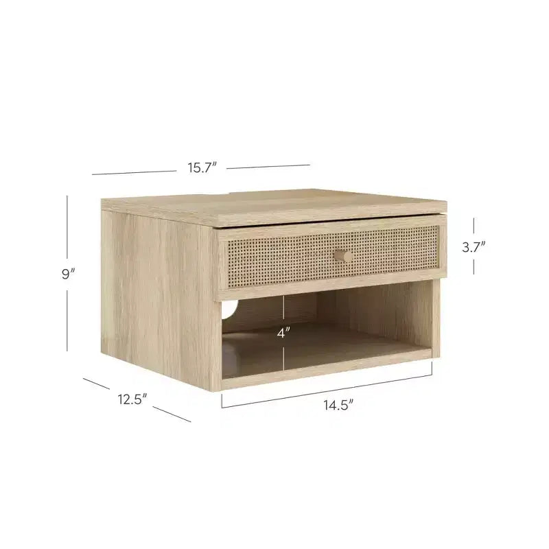 Jackson Table d'appoint flottante en rotin et bois Chêne clair