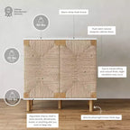 Meuble de rangement en bois et jonc de mer blanc : Surface plaquée, étagère fixe, assemblage par un adulte requis