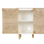 Meuble de rangement en bois et jonc de mer blanc : Surface plaquée, étagère fixe, assemblage par un adulte requis