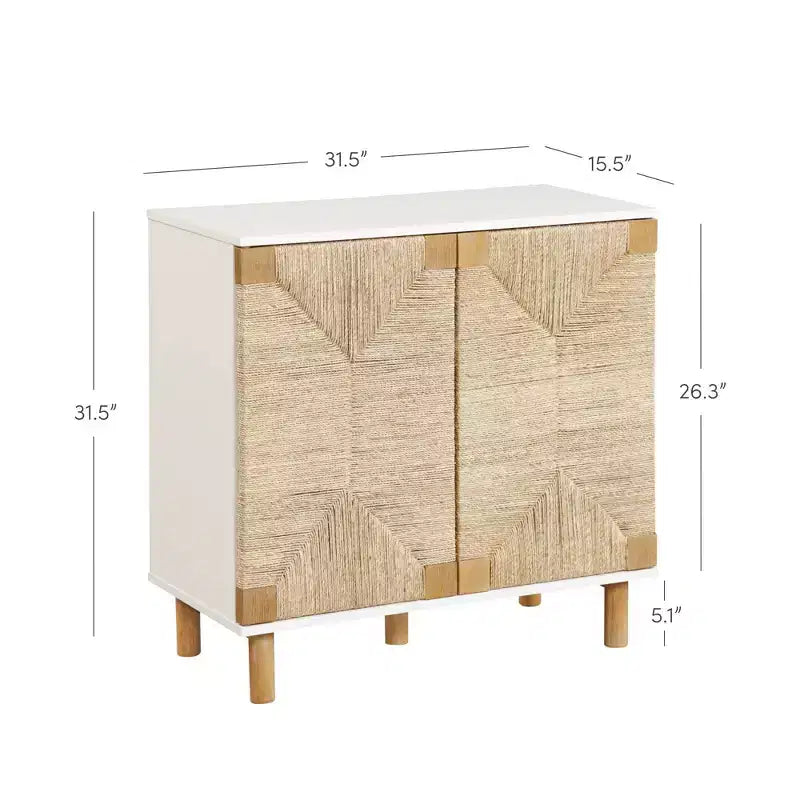 Meuble de rangement en bois et jonc de mer blanc : Surface plaquée, étagère fixe, assemblage par un adulte requis